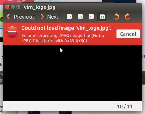 Image Viewer打开后缀名为jpg的png图片时的错误提示