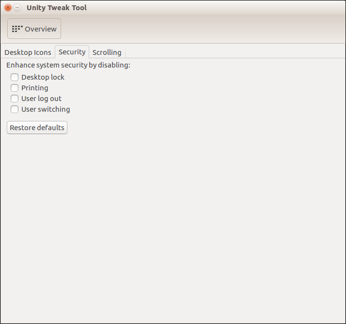 unity tweak tool enable desktop lock